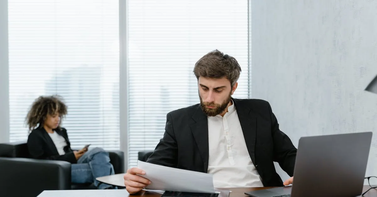 Analyst reviewing reports and source material for research work