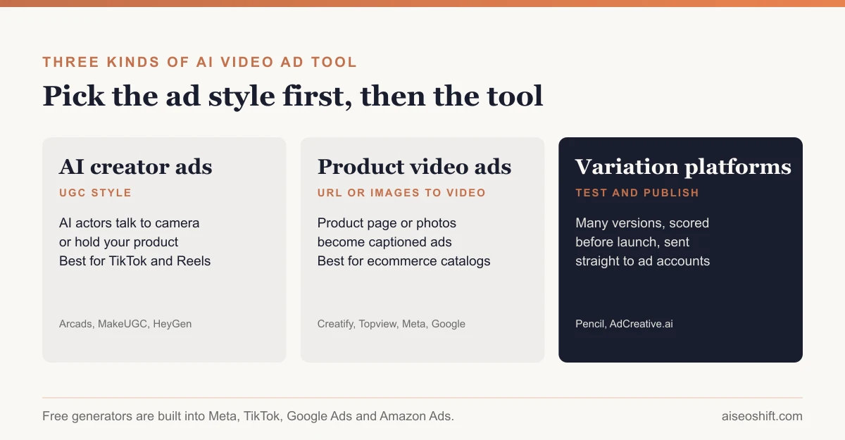 Which AI video ad tool to use by ad type