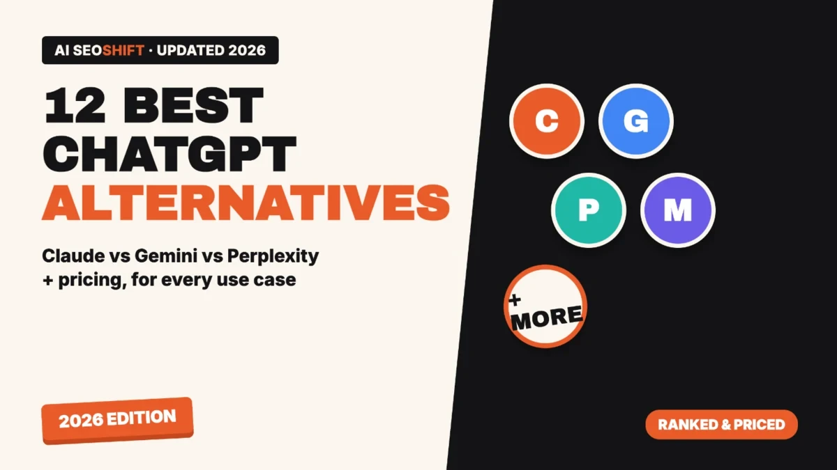Best ChatGPT alternatives in 2026 comparison graphic featuring Claude, Gemini, Perplexity, and Copilot