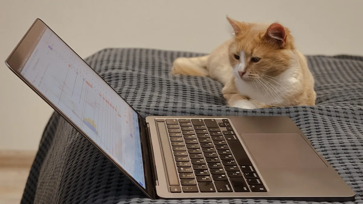 Person reading content on a laptop screen with a skeptical expression