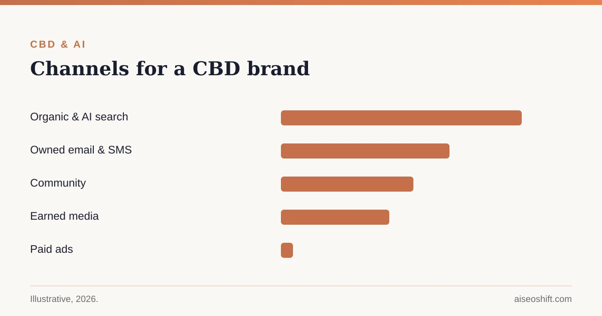 Marketing channels for a CBD brand, with paid ads effectively closed