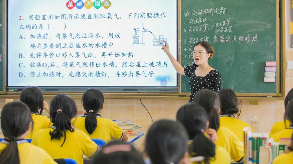Teacher demonstrating a science concept to students in a classroom