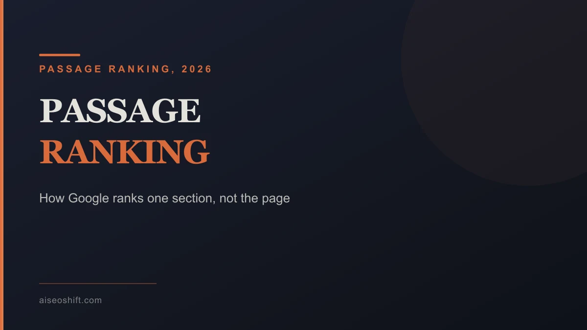 Hero graphic for a 2026 guide to Google passage ranking and chunking for AI Overviews
