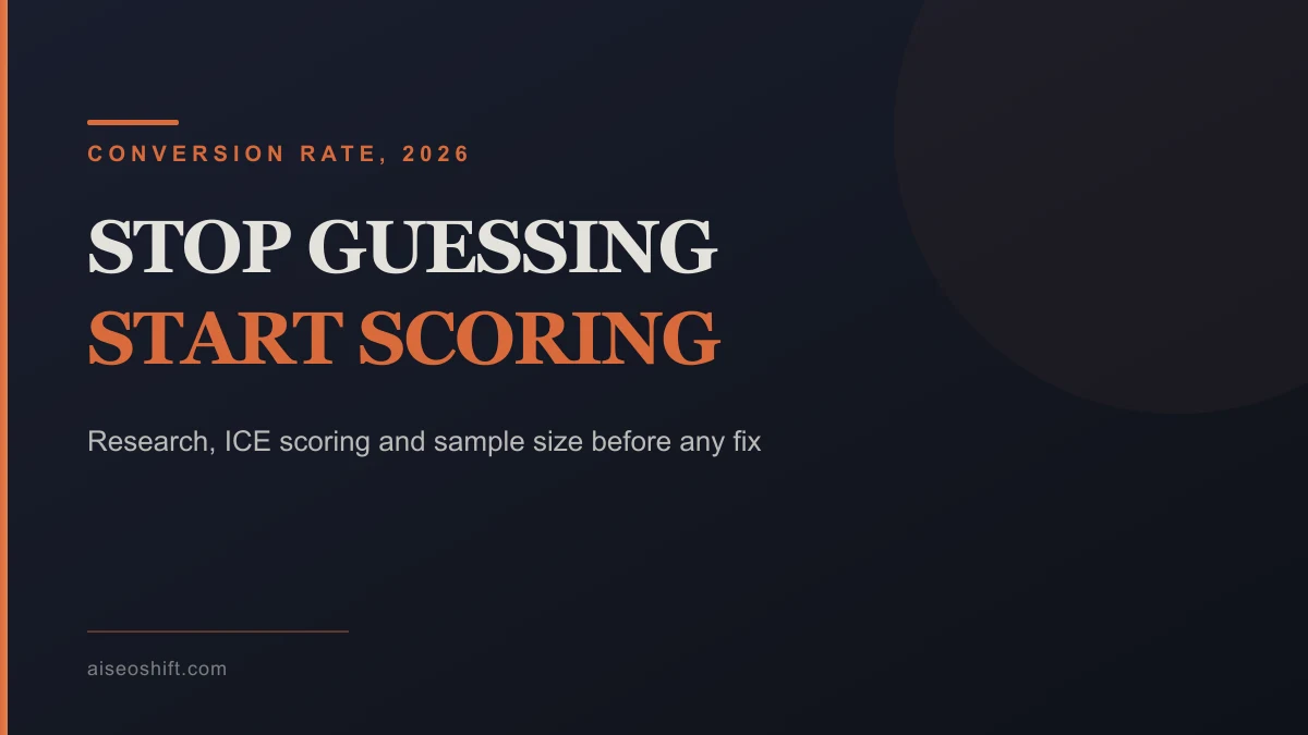 Conversion rate optimization process: research, hypothesis, ICE score, test, read the result