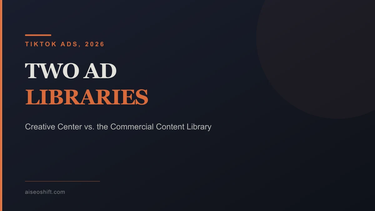 Illustration comparing TikTok Creative Center's Top Ads feed with the Commercial Content Library ad transparency tool